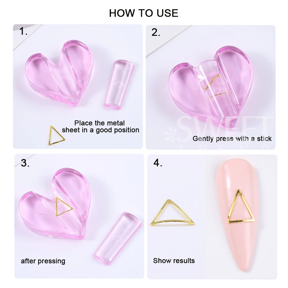 핑크 네일아트 엠보싱 몰드 도구 세트, 속이 빈 슬라이스 프레임 벤드 커브 도구, 아크릴 라디안 스틱 네일 장식, 매니큐어 도구