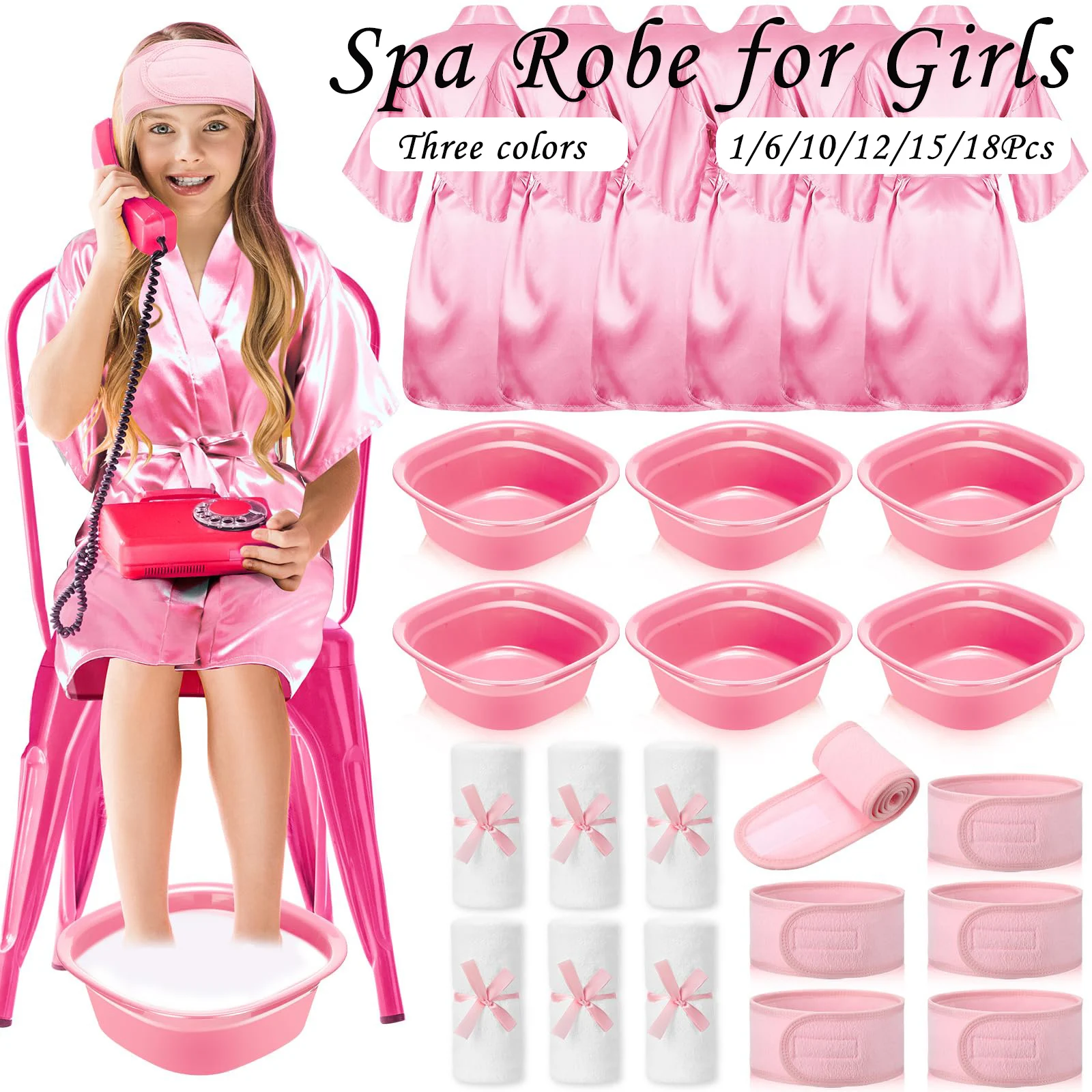 18-1 Sets Spa Robes for Girls Kids Spa Party Girls Spa Gowns for Girls Spa Party Supplies Kids Birthday Satin Robe Gowns