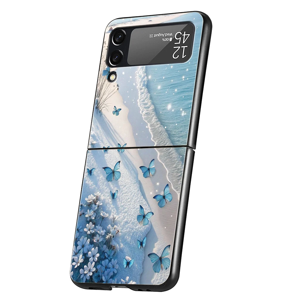 Blue Butterfly Ocean Waves Hard Folding Phone Case