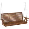 Upgraded Wooden Porch Swing 3-Seater, 5 FT Outdoor Patio Swing Bench with Cupholders, Hanging Chains, Swing Chair Bench 1