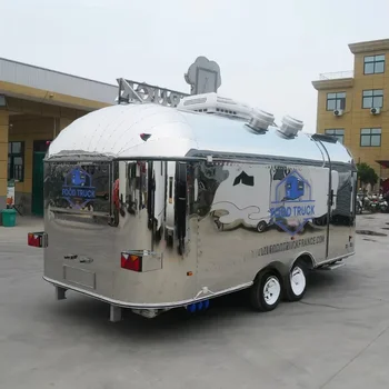 Airstream Mobile Hamburger สุนัขร้อนพิซซ่ารถพ่วงอาหารจานด่วนสแตนเลสรถบรรทุกอาหารมือถือพร้อมครัวเต็มรูปแบบสําหรับขาย 2