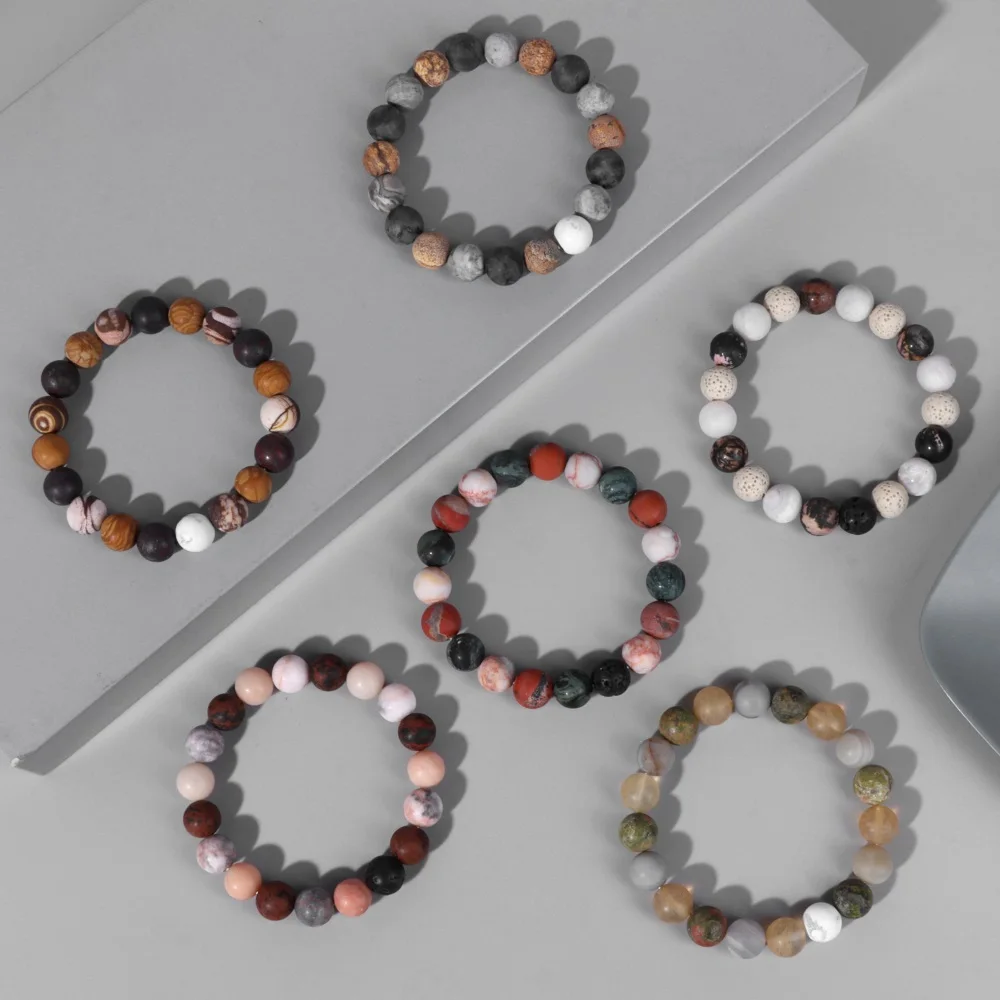 

10mm Mix Beads Bracelet Matte Natural Stone Beaded Bracelet Bangle Agates Lava Amazonite Bracelets Men Women Fine Charm Jewelry