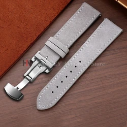 Elegant Vintage Suede Cowhide Watch Strap with Butterfly Buckle - Men's and Women's Sport Wristband in Multiple Sizes - 22mm (Gray)