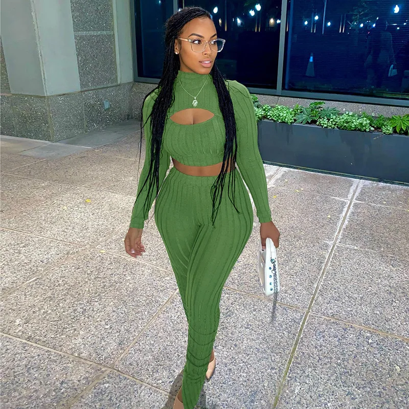 

Wind2024Spring New Women's Fashion Half Turtleneck Long Sleeve Hollow outTT-shirt Slim Fit Skinny Pants Suit for WomenCok