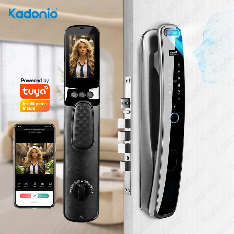 

Kadonio Electric Biometric Fingerprint Face Recognition Smart Door Camera Lock for Gate Wooden Doors