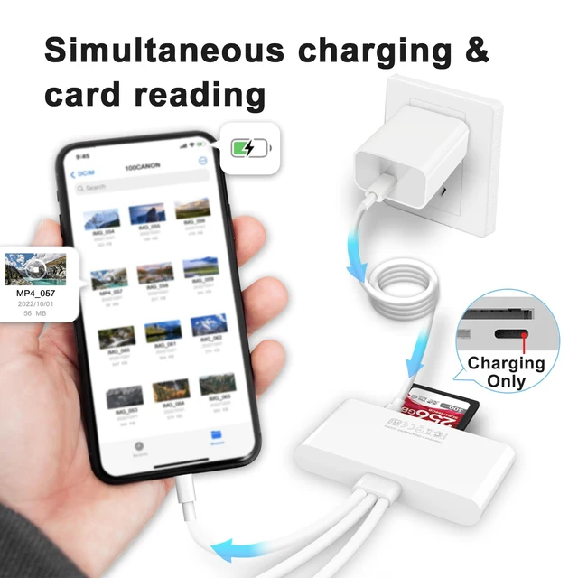 Lector de tarjetas de memoria Lightning a SD TF, adaptador USB OTG 5 en 1 con puerto de carga para iPhone, iPad, Xiaomi, Samsung, Huawei, MacBook - Imagen 4