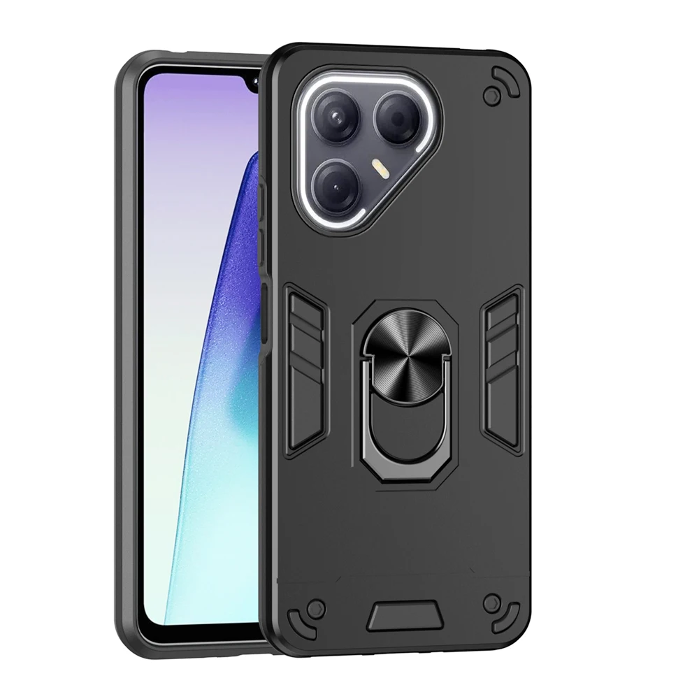 Shockproof Armor Phone Case with Silicone & Metal Ring Stand