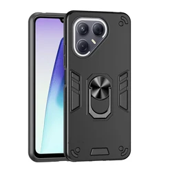 Shockproof Armor Phone Case with Silicone & Metal Ring Stand for Tecno Pova 7 5G (Black)