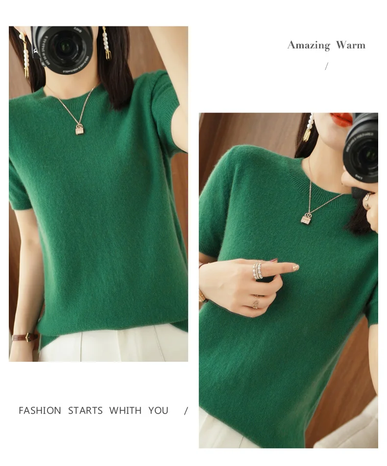 New Ladies Spring Summer Cashmere  Sweater Short sleeve O-Neck Pullover Casual Knitted Short sleeve Sweater cable knit sweater