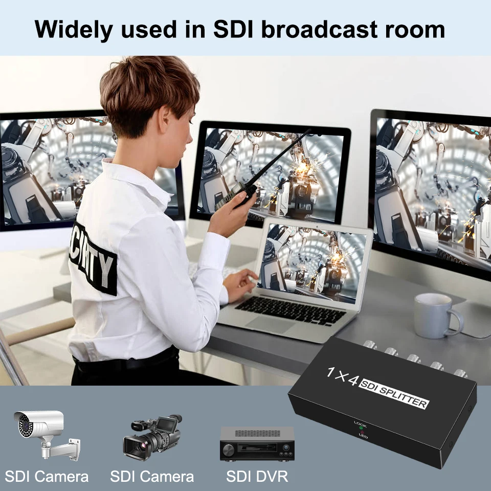 SDI Video Splitter 1X4 SDI Splitter 1X4 SDI Distribution 1 in to 4 Out Video audio 4 Way For DVR Monitor Camera Repeater Exten