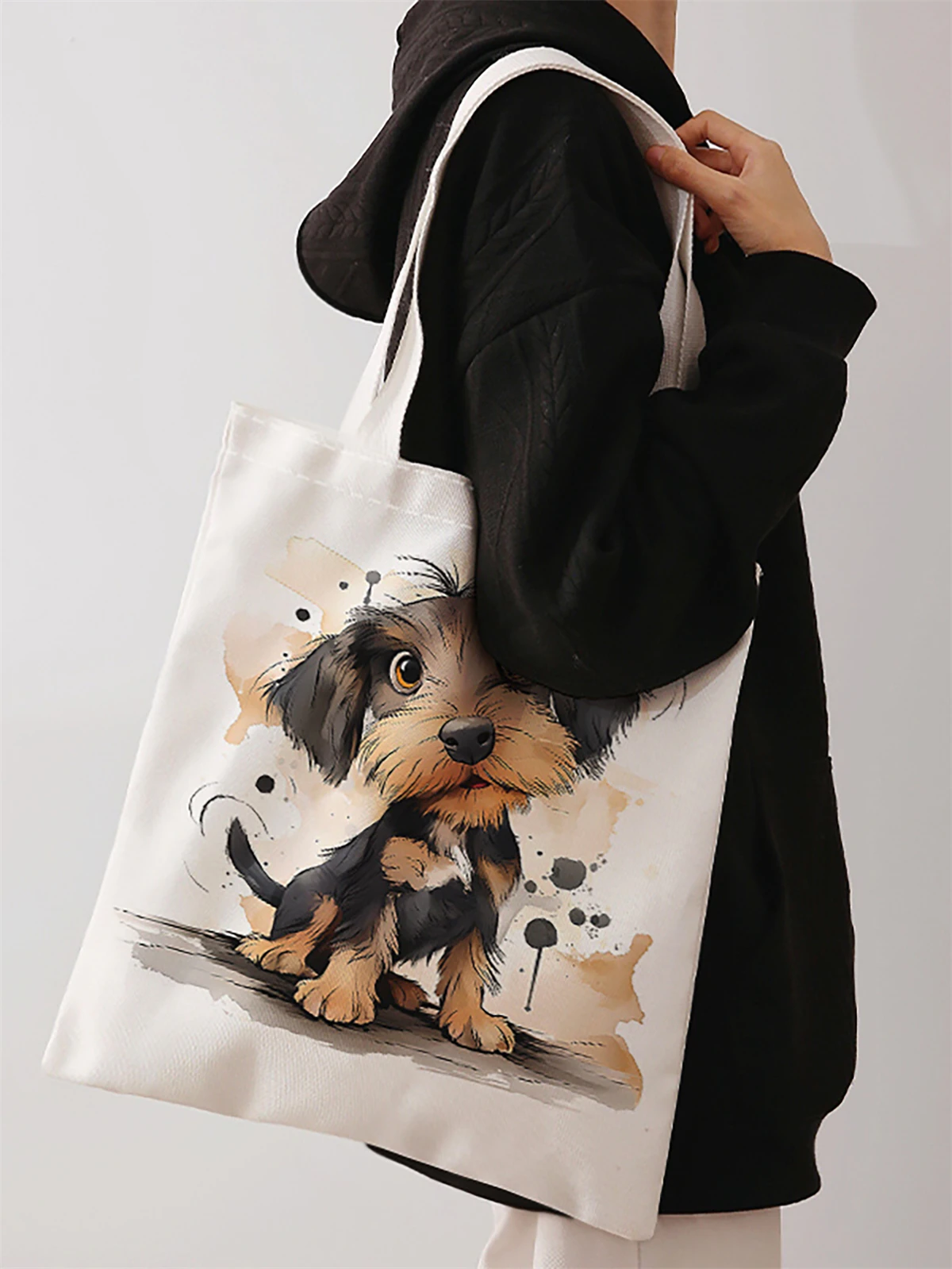 Cartoon dog printed casual handbag, reusable fashionable backpack, multifunctional handbag, canvas shopping bag