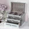 Silver Glass Jewelry Storage Box Luxury 3 Layers Large Capacity Jewelry Boxes Earrings Necklace Makeup Drawer Organizers Gifts 2