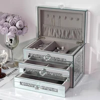 Silver Glass Jewelry Storage Box Luxury 3 Layers Large Capacity Jewelry Boxes Earrings Necklace Makeup Drawer Organizers Gifts 2