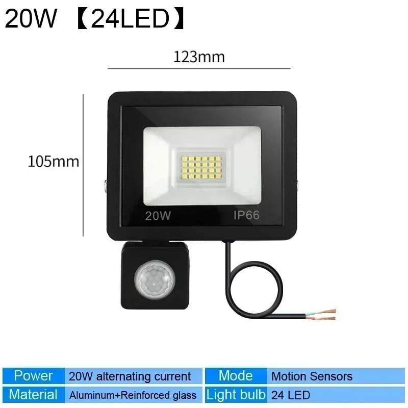 thumbnail image 1 of Foco reflector LED con sensor de movimiento, 50 W, 30 W, 10 W, CA 220 V, resistente al agua, IP65, foco reflector, luz exterior LED, 1 of 5
