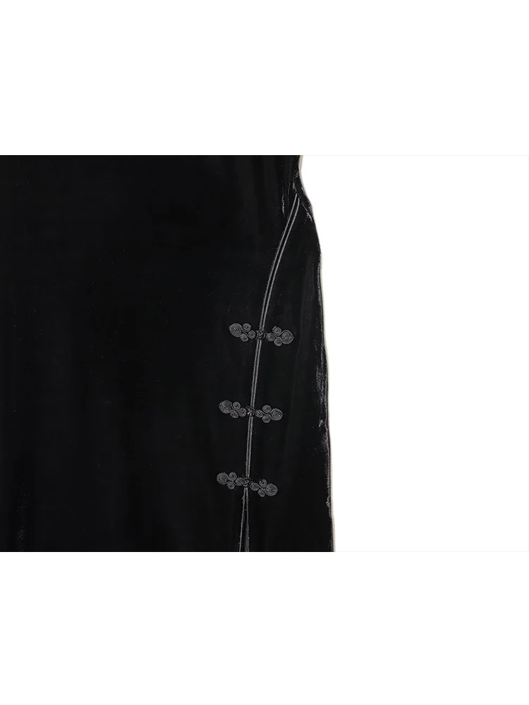 Women Elegant Long Slit Qipao Dress Retro Chinese Style Cheongsam Dress Black Stand-up Collar Fashion Slim Ladies Party Dress