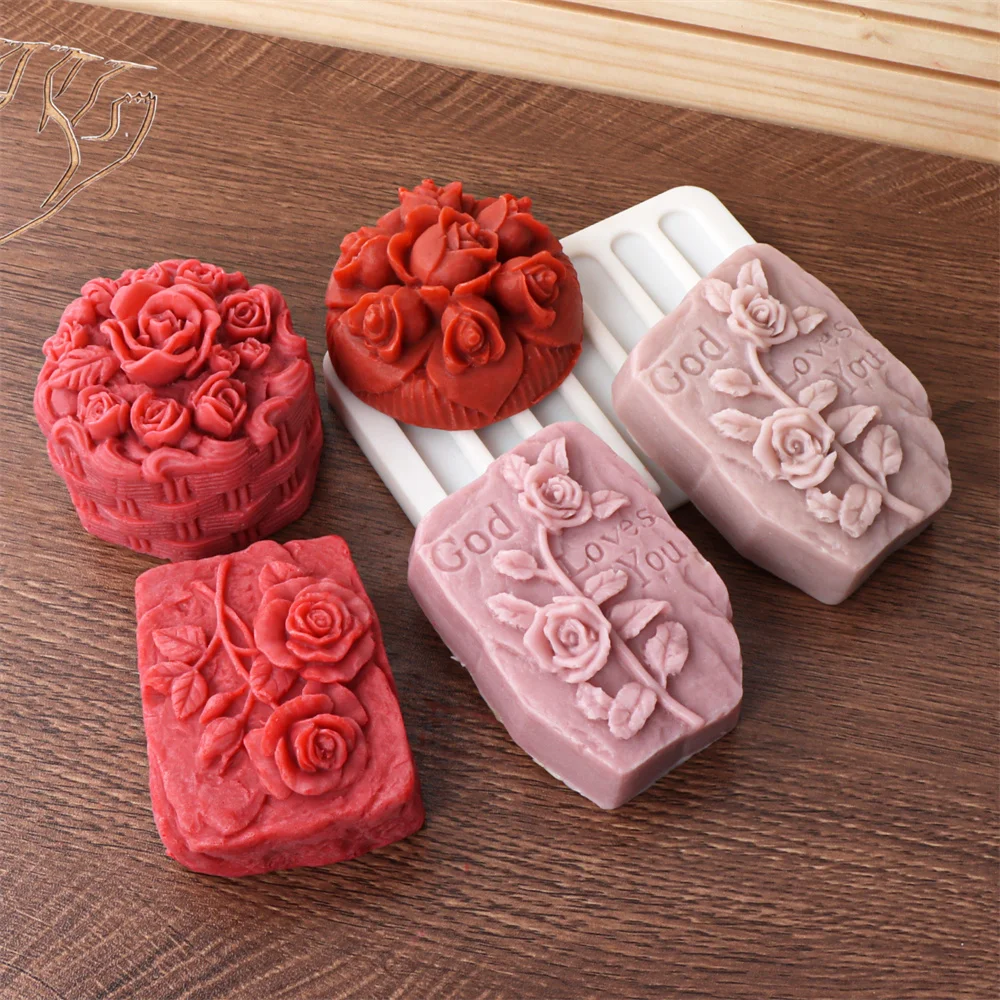 Round Rose Soap Silicone Mold Valentine's Day Flower Soap Mold DIY Peony Tulip Rose Plaster Candle Gift silicone mold soap molds