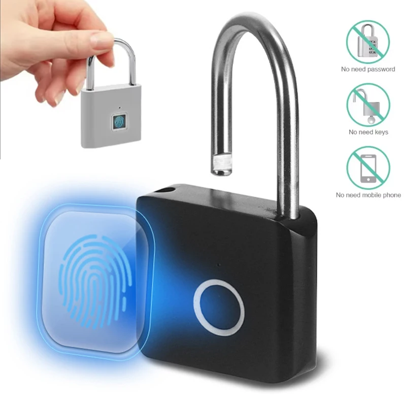 Keyless Smart Fingerprint Padlock USB Charging Fingerprint Lock Waterproof Door Lock 0.2sec Unlock Security Padlock House
