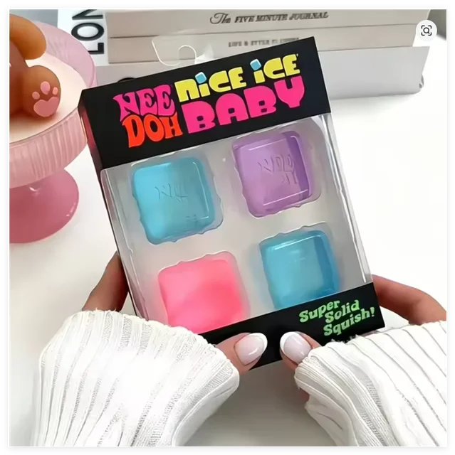Jouets anti-stress Needoh Teenie Nice Ice Cube Fidget Toys, lot de 4 mini, jouets moelleux à récupération lente, pour les cadeaux de fête 1