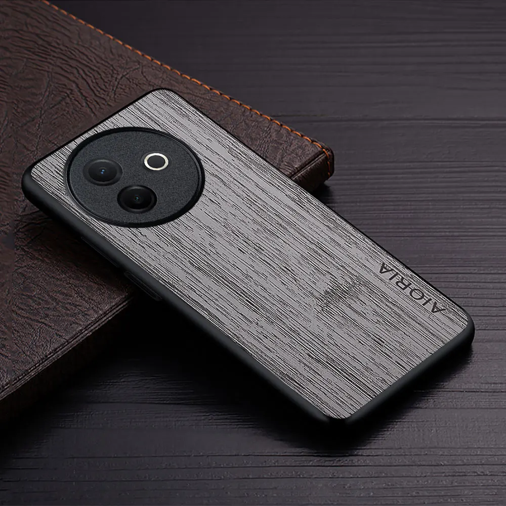 Black Wood Grain PU Leather Phone Case