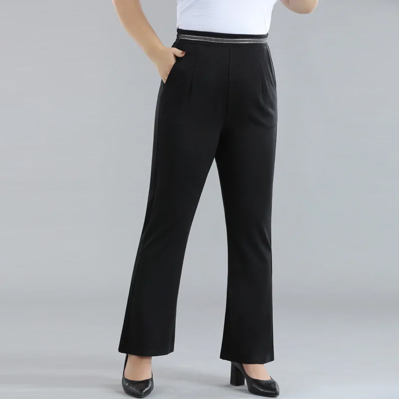High quality long pant for women plus size elastic waist office flare trousers new spring 2024 clothing - black