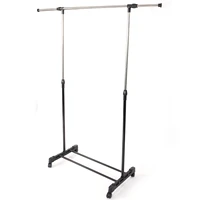 Single-bar Vertical & Horizontal Stretching Stand Clothes Rack with Shoe Shelf YJ-02 Black & Silver 1