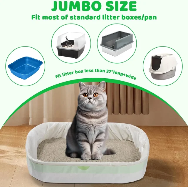 Heavy Duty Extra Thick Litter Pan Liners,Jumbo Drawstring Cat Litter Bags,Large Litter Box Liners 37x18inch 1/2/5 Rolls 3