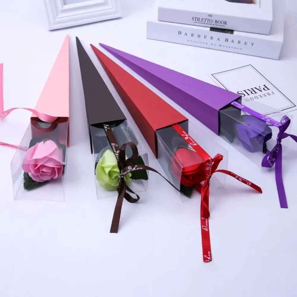 10 Stück einzelne Rose klar Fenster Bouquet Box PVC Fenster Display Valentinstag Bouquet Geschenk papier Party Dekor Farbe Geschenk box – Detail 8