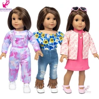 Vêtements de poupée pour fille de 18 pouces, pantalons en jean, ensemble de vêtements de poupée, manteau, robe rose, cadeau du nouvel an 1