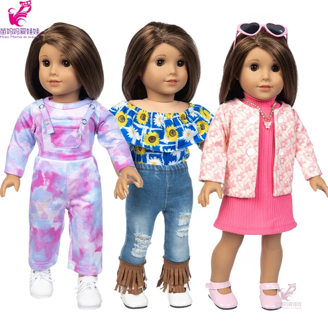 Vêtements de poupée pour fille de 18 pouces, pantalons en jean, ensemble de vêtements de poupée, manteau, robe rose, cadeau du nouvel an 1