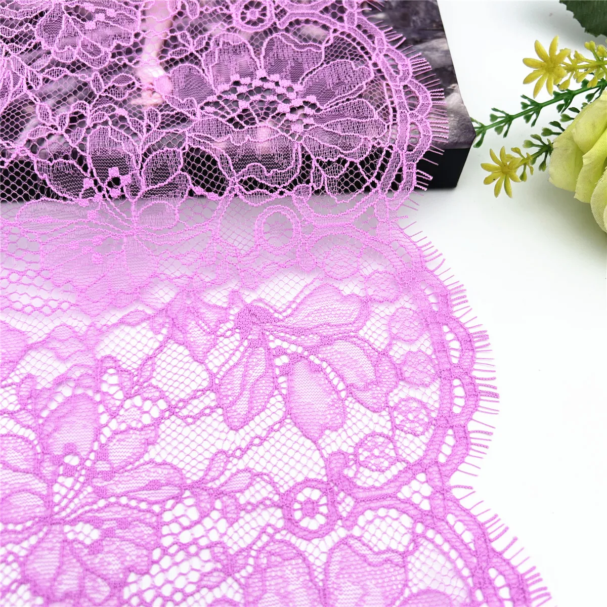 비탄성 속옷 레이스 속눈썹 트림 란제리 바느질 공예, DIY 의류 패브릭 브래지어 레이스, 연한 보라색, 너비 9 인치, 23cm, 로트 당 3y