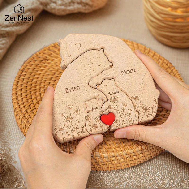 Hign-concerned Wooden Little Bear Family Name Puzzle image 3