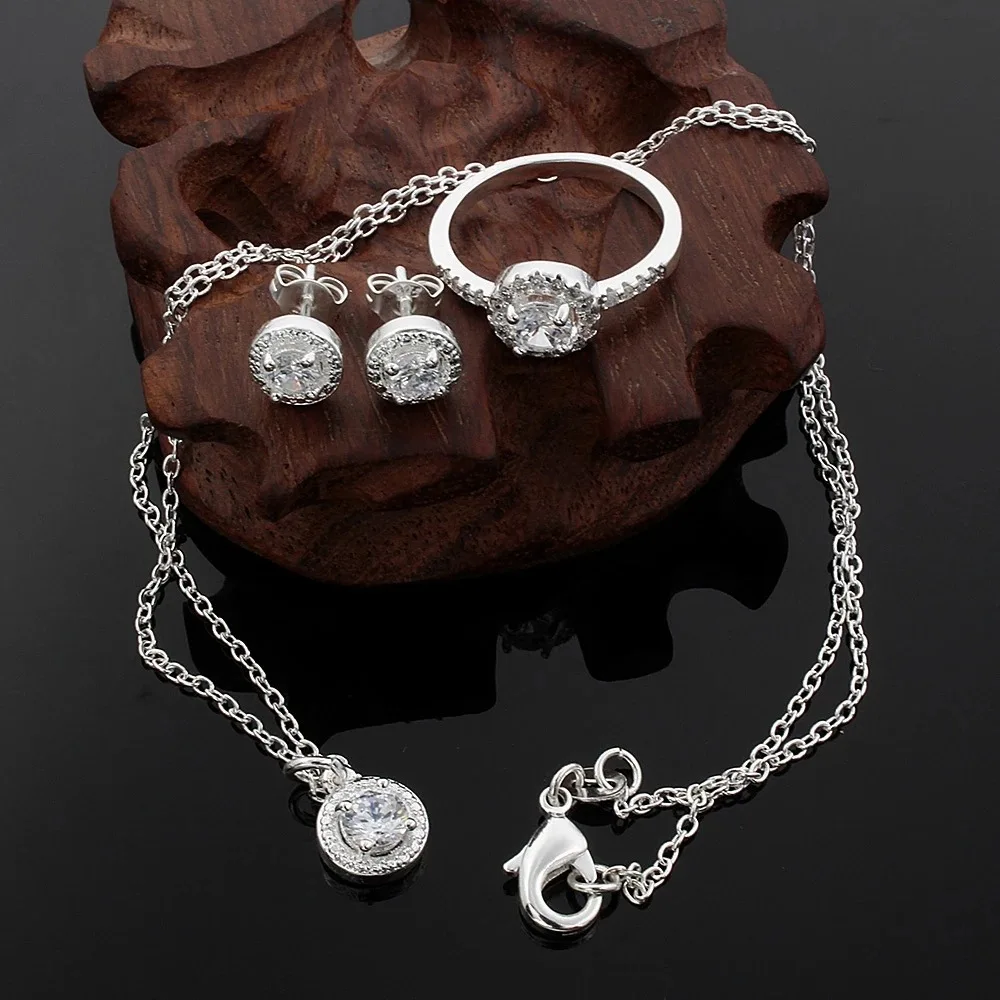 Zircon Crystal Jewelry Necklace Ring Earrings Three-Piece Set