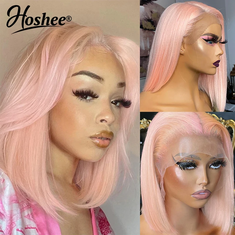 

13X4 Frontal Wigs Brazilian On Sale Straight Short Bob Pixie Cut Pink Colored T Part Lace Front Human Hair Wig HD Transparent