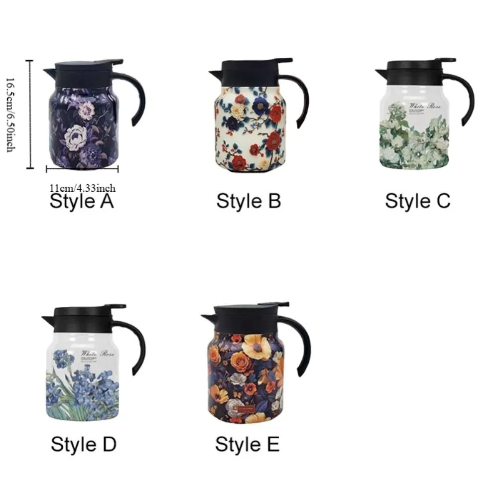 1000ml Floral Pattern Tea Kettle 316 Stainless Steel with Tea Infuser Thermal Teapot Vintage National Style Insulated Carafe