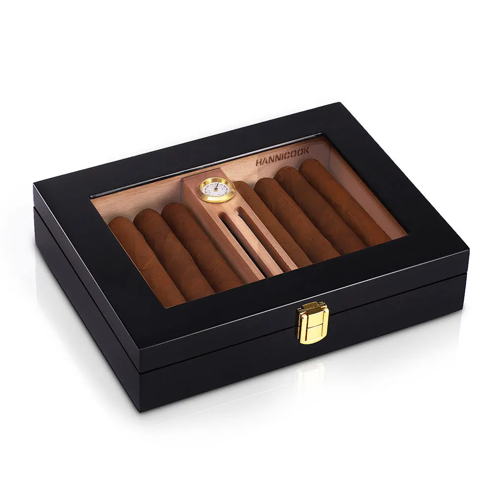 high grade solid wood cigar box mahogany cigarette case hygrometer humidifying tablets tenon structure storage Cedar Wood Cigar Humidor Mini Portable Humidor with Humidifier Hygrometer Piano Lacquer with Sunroof Cigarette Case