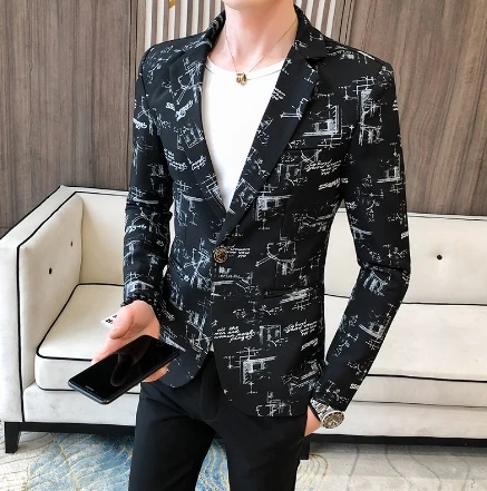 

men's printing One button Casual fashion slim outer Top jacket suit coat