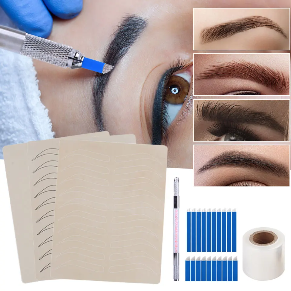 

1Set Professional Makeup Microblading Eyebrow Tattoo Kits Tattoo Manual Pen 50pcs Tattoo Needles Practice Skins for Beginners