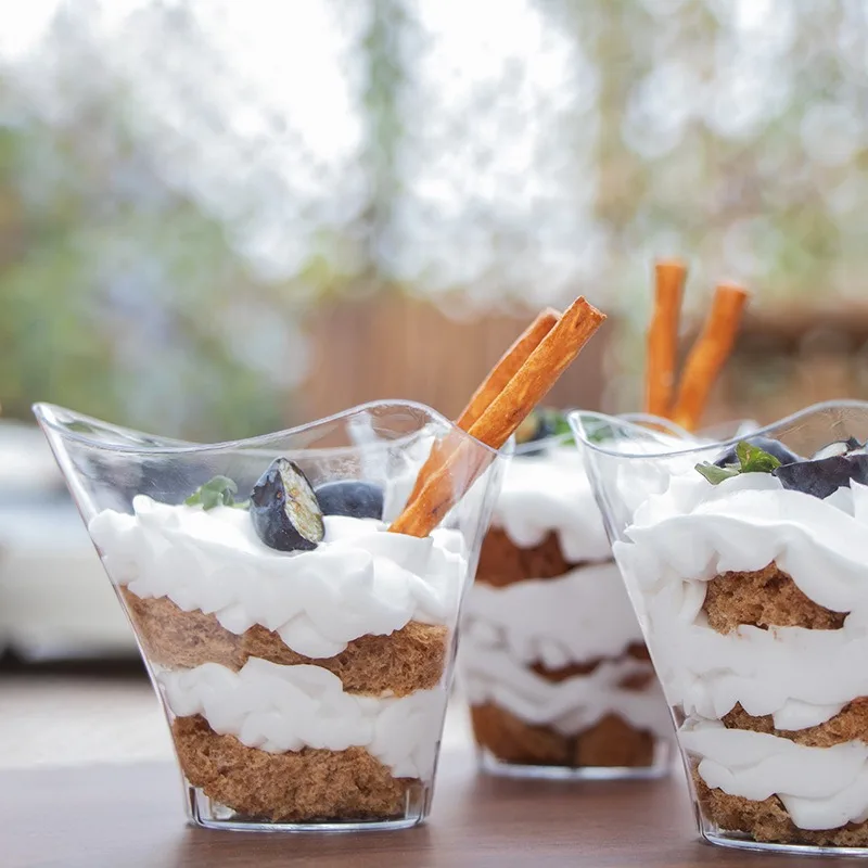 Description Picture 5 of item50PCS Transparent Dessert Cups Birthday Party Disposable Dessert Cups Twist Triangle Birthday Party Wedding Food Container
