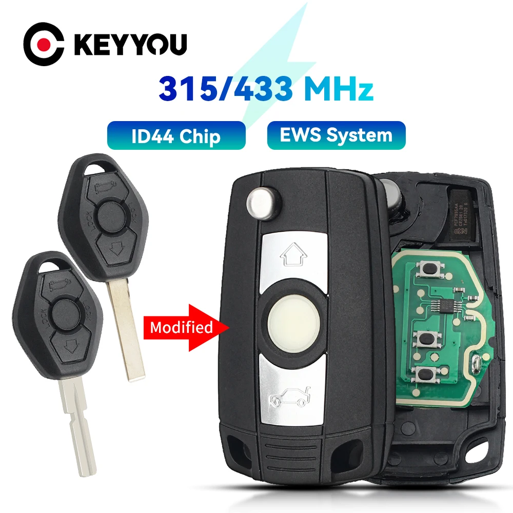 KEYYOU For BMW E38 E39 E46 X3 X5 Z3 Z4 1/3/5/7 Series 315/433MHz ID44 Chip Keyless Entry Transmitter EWS Sytem Car Remote Key