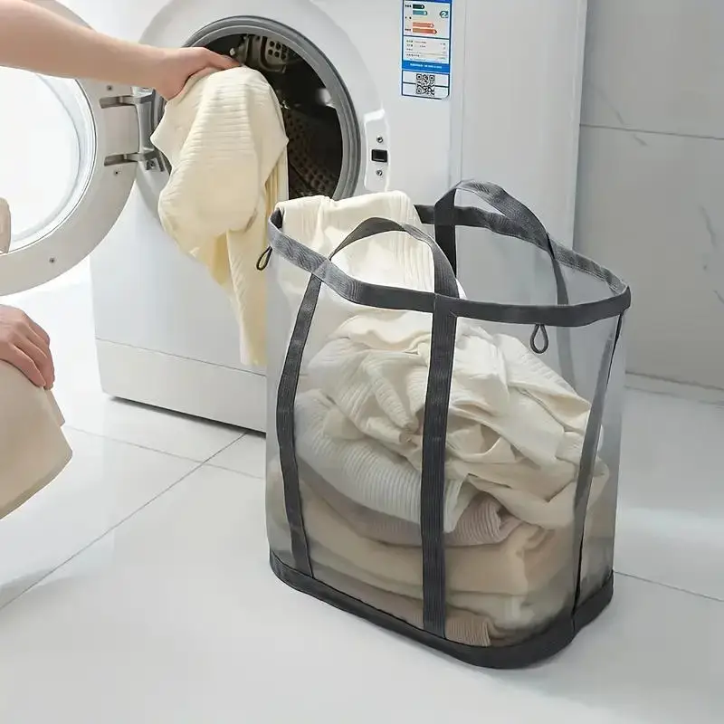 Wäschekorb aus Nylon-Mesh, faltbar, Aufbewahrungstasche für schmutzige Kleidung, geeignet für Schlafzimmer, Badezimmer, tragbarer unabhängiger Wäschekorb – Detail 3