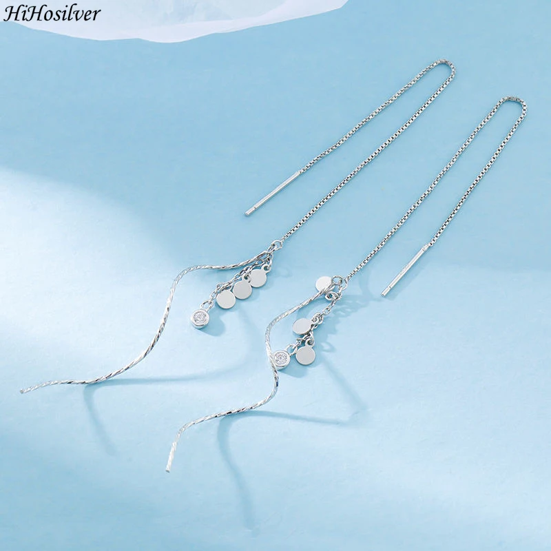 

HiHosilver 925 Silver Needle New Woman's Fashion High-quality Jewelry Crystal Spiral Chains Long Line Drop Earrings HS0219