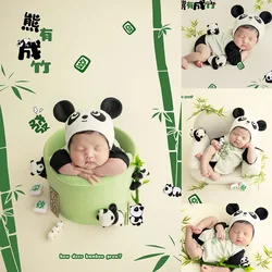 Newborn Bear Outfit for Photography Lovely Panda Theme Baby Clothes Hat With Ears Doll Bamboo Full Month Infant Photoshoot Props