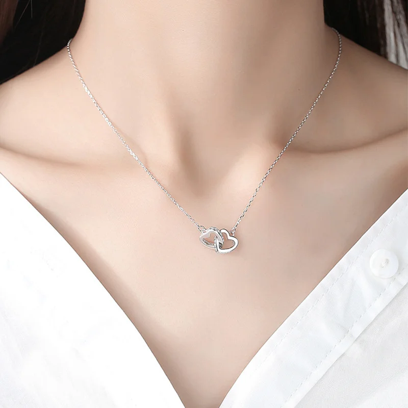 5PCS/Set Heart Shaped Jewelry Sets Of Ring Earrings Necklace For Women Elegance Rhinestone Double Heart Jewelry jewelry sets jewelry set
