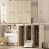 Large Wardrobe Closet 6 Doors, Wooden Wardrobe Cabinet with Big Drawers, Bedroom Armoire Dresser Wardrobe Clothes Organizer 5