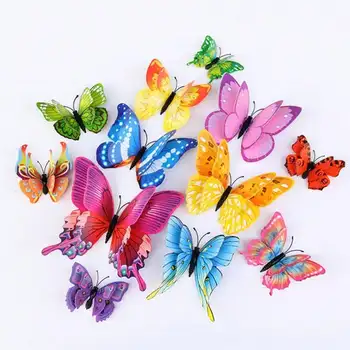 12pcs/Pack Multi-Color 3D Butterfly Wall Stickers With Single/Double Wings, PVC Fridge Magnets, Party Home Decoration 1