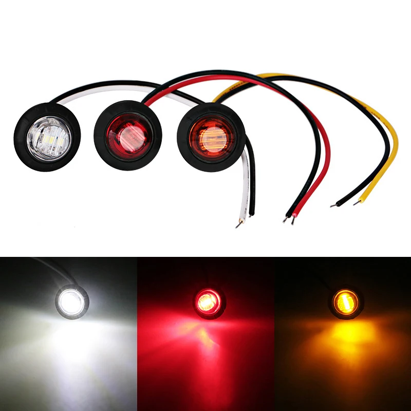 

1pc 24V 3LED 3/4" Round Trailer Side Marker Lights Yellow White Red For Trucks Clearance Lights Truck Turn Signal Lamp