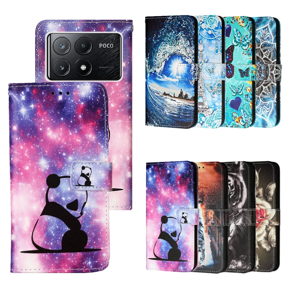 Charming Painted Pattern Wallet Case with Flip Stand and Leather Card Holder Cover