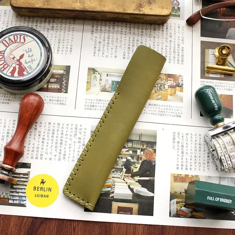 Fromthenon Vintage Pen Holder Clip For Travelers Notebook Mini Retro Notebook Diary Olive Green Leather Planner 5