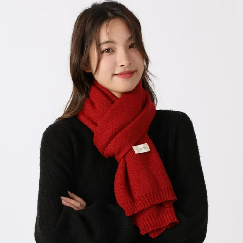 Unisex Winter Thermal Knitted Scarf - Warm Solid Color Neck Wrap