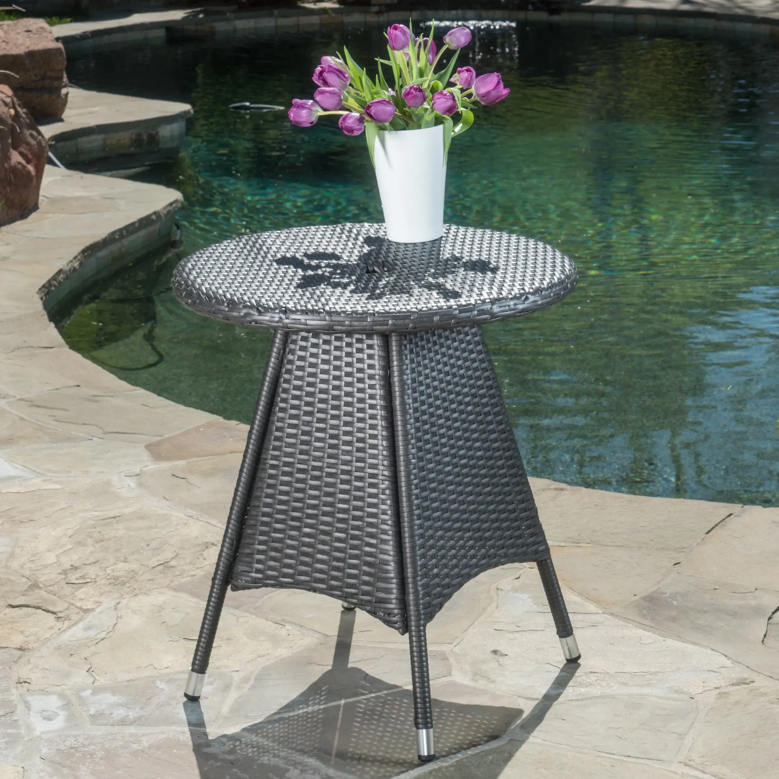 

High Load-bearing Strong Stable and Durable Outdoor Wicker Round Bistro Table Grey